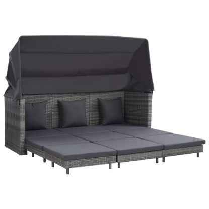 Image de Canapé-lit extensible 3 places avec toit Résine tressée Gris