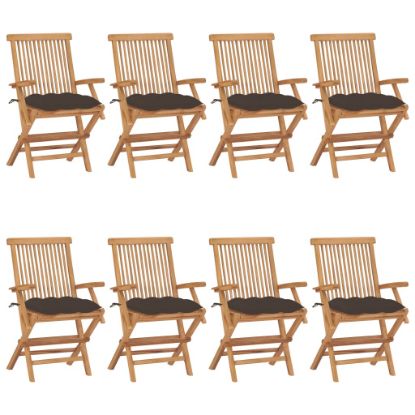 Image de Chaises de jardin avec coussins taupe 8 pcs Bois de teck massif