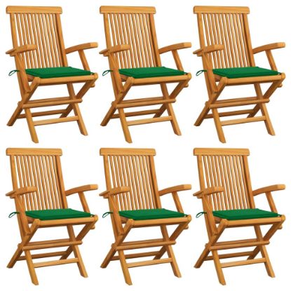 Image de Chaises de jardin avec coussins vert 6 pcs Bois de teck massif