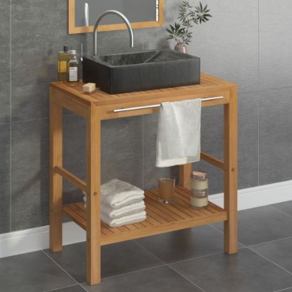 Image de Armoire de toilette en teck solide avec lavabo en marbre Noir