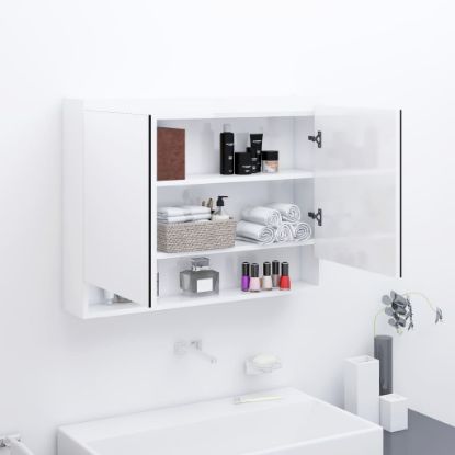 Image de Armoire à miroir de salle de bain 80x15x60cm MDF Blanc brillant