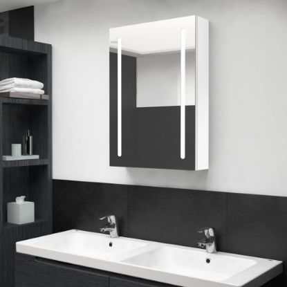 Image de Armoire de salle de bain à miroir LED Blanc brillant 50x13x70cm