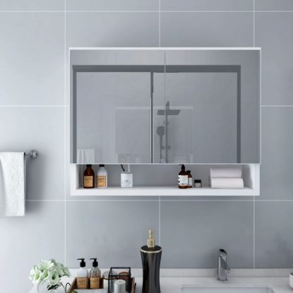 Image de Armoire à miroir de salle de bain LED Blanc 80x15x60 cm MDF