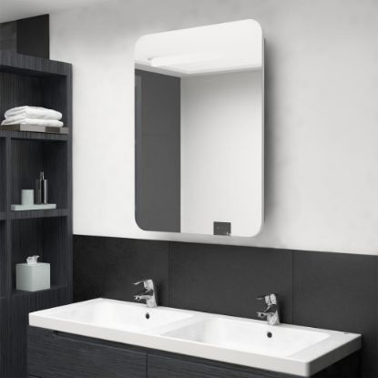 Image de Armoire de salle de bain à miroir LED blanc et chêne 60x11x80cm