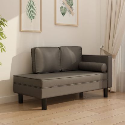 Image de Chaise longue avec coussins et traversin gris similicuir