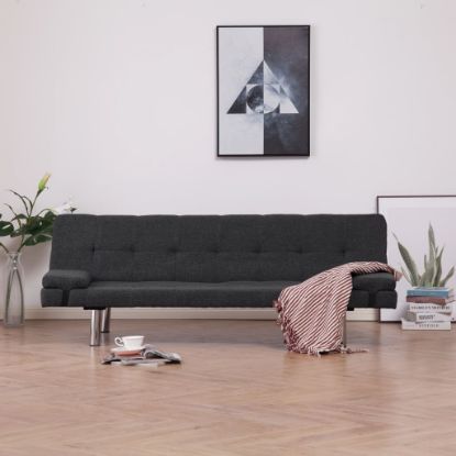 Image de Canapé-lit avec deux oreillers Gris foncé Polyester