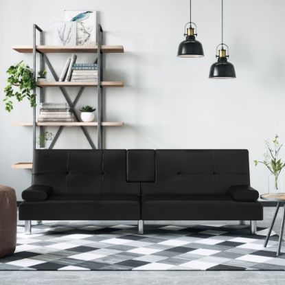 Image de Canapé-lit avec porte-gobelets noir similicuir