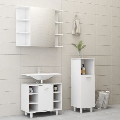 Image de Ensemble de meubles de salle de bain 3 pcs Blanc Aggloméré