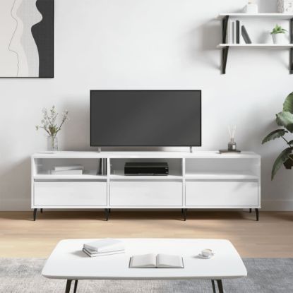 Image de Meuble TV blanc brillant 150x30x44,5 cm bois d'ingénierie
