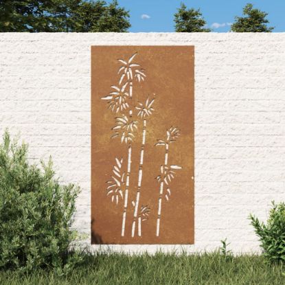 Image de Décoration murale jardin 105x55 cm acier corten design bambou