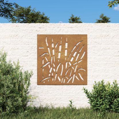 Image de Décoration murale jardin 55x55 cm acier corten design d'herbe