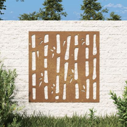 Image de Décoration murale jardin 55x55 cm acier corten design bambou