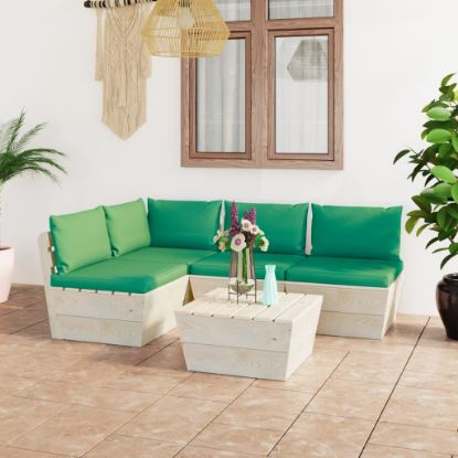 Image de Salon de jardin palette 5 pcs avec coussins Épicéa imprégné