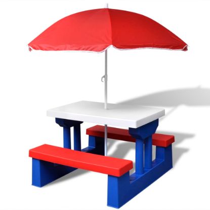 Image de  Table et bancs de pique-nique avec parasol pour enfants