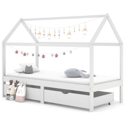 Image de  Cadre de lit d'enfant avec tiroirs Blanc Pin massif 90x200 cm