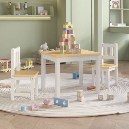Image de  Ensemble de table et chaises pour enfants 3 pcs Blanc et beige