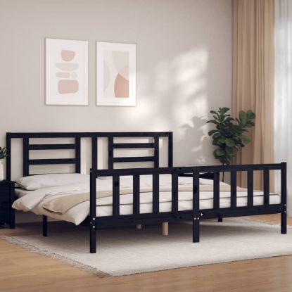 Image de  Cadre de lit avec tête de lit noir Super King bois massif