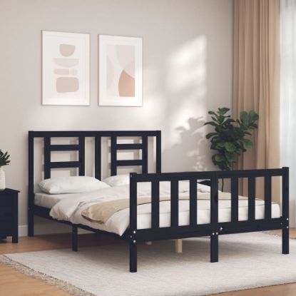 Image de  Cadre de lit avec tête de lit noir 140x200 cm bois massif