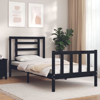 Image de  Cadre de lit avec tête de lit noir 90x200 cm bois massif
