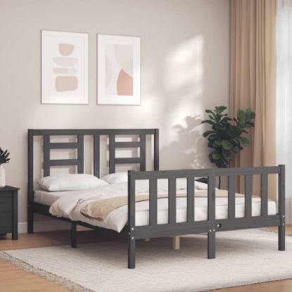Image de  Cadre de lit avec tête de lit gris double bois massif