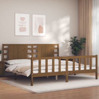 Image de  Cadre de lit avec tête de lit marron miel 200x200cm bois massif