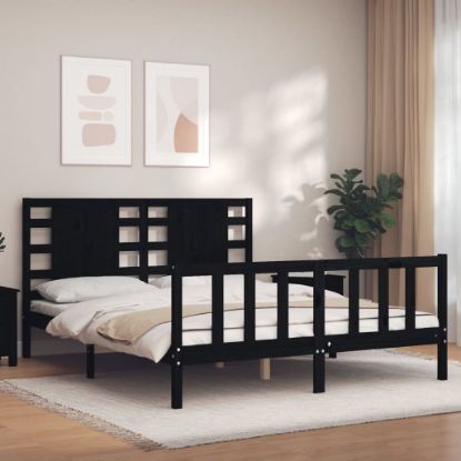 Image de  Cadre de lit avec tête de lit noir 160x200 cm bois massif