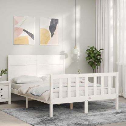 Image de  Cadre de lit avec tête de lit blanc petit double bois massif