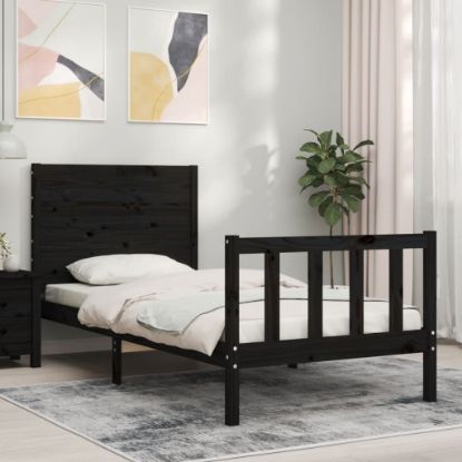 Image de  Cadre de lit avec tête de lit noir petit simple bois massif