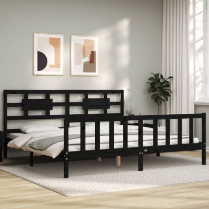 Image de  Cadre de lit avec tête de lit noir 200x200 cm bois massif