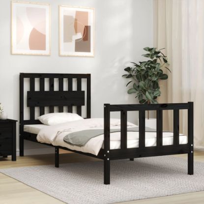 Image de  Cadre de lit avec tête de lit noir simple bois massif