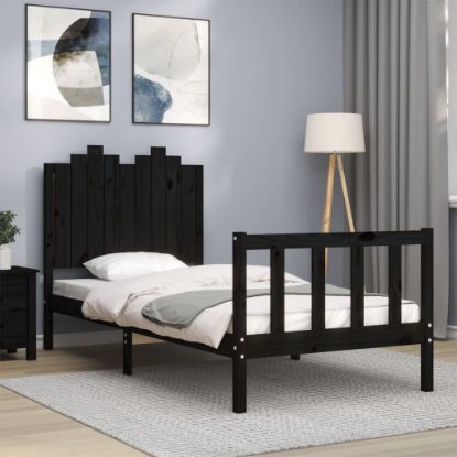 Image de  Cadre de lit avec tête de lit noir 90x190 cm bois massif