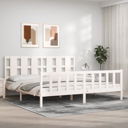 Image de  Cadre de lit avec tête de lit blanc 200x200 cm bois massif