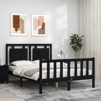 Image de  Cadre de lit avec tête de lit noir petit double bois massif