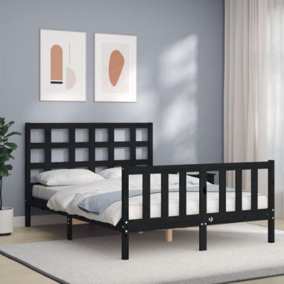 Image de  Cadre de lit avec tête de lit noir 120x200 cm bois massif