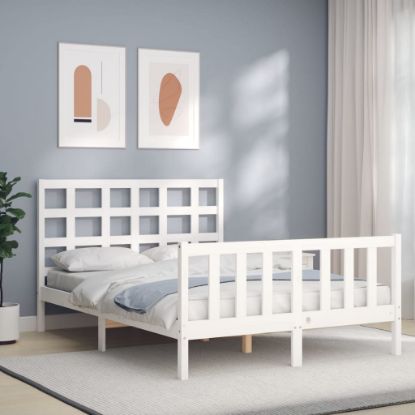 Image de  Cadre de lit avec tête de lit blanc petit double bois massif