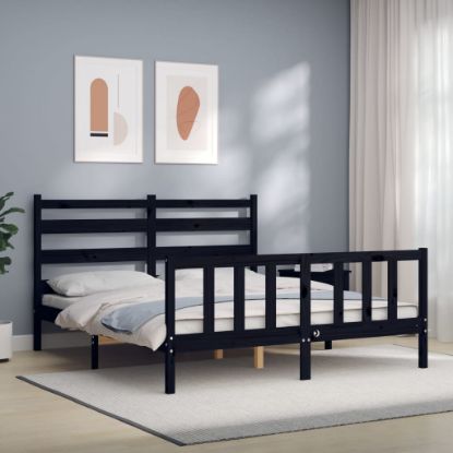 Image de  Cadre de lit avec tête de lit noir King Size bois massif