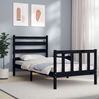 Image de  Cadre de lit et tête de lit noir 100x200 cm bois massif