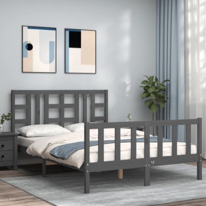 Image de  Cadre de lit avec tête de lit gris double bois massif