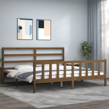Image de  Cadre de lit avec tête de lit marron miel 200x200cm bois massif