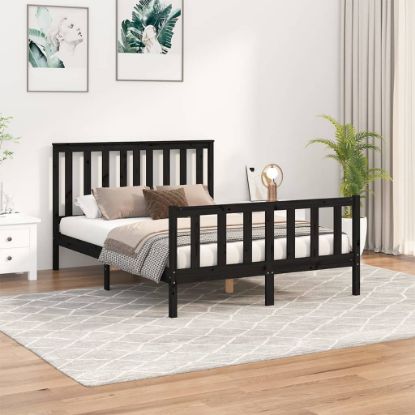 Image de  Cadre de lit avec tête de lit noir 140x200 cm bois pin massif