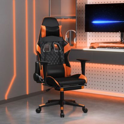 Image de  Chaise de jeu avec repose-pied Noir et orange Similicuir