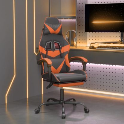 Image de  Chaise de jeu avec repose-pied Noir et orange Similicuir