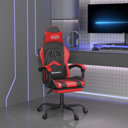 Image de  Chaise de jeu pivotante et repose-pied Noir et rouge Similicuir