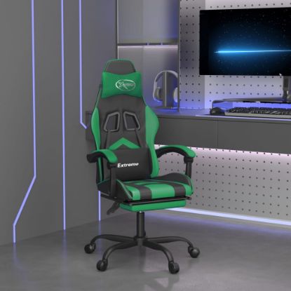 Image de  Chaise de jeu pivotante et repose-pied Noir et vert Similicuir