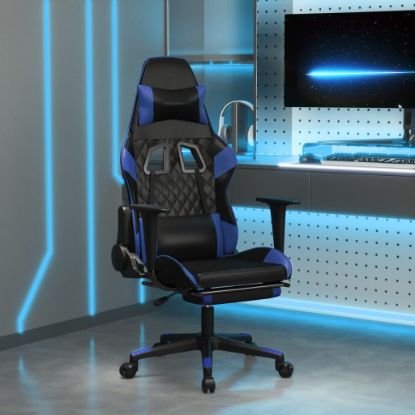 Image de  Chaise de jeu avec repose-pied Noir et bleu Similicuir