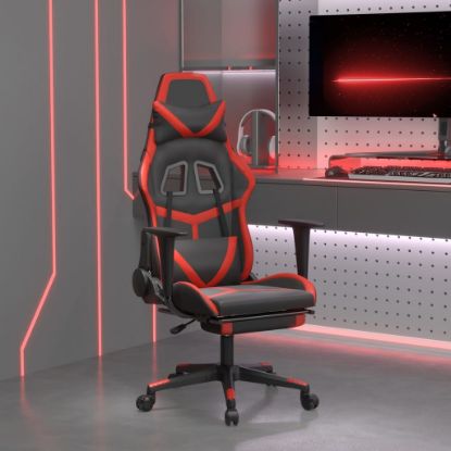 Image de  Chaise de jeu avec repose-pied Noir et rouge Similicuir