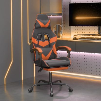 Image de  Chaise de jeu pivotante repose-pied Noir et orange Similicuir