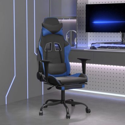 Image de  Chaise de jeu de massage et repose-pied Noir et bleu Similicuir