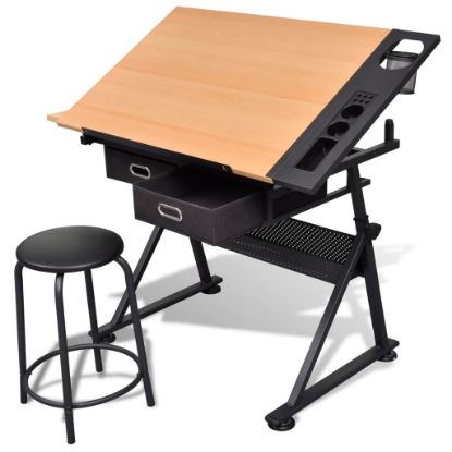 Image de  Table à dessin inclinable 2 tiroirs et tabouret