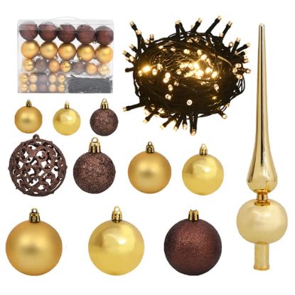 Image de Set de boules de Noël avec pic et 150 LED 61 pcs Doré et bronze
